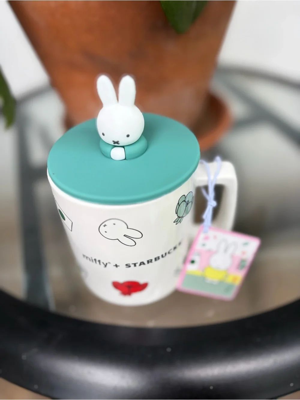Starbucks x Miffy Ceramic Mug with Teal Lid and White Bunny Knob